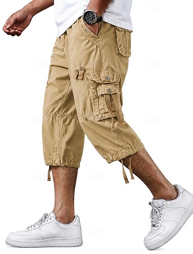  Herren Komfortbund Cargohose Cargohosen Cargo-Shorts Shorts Tasche Elastischer Bund Einfach Über dem Knie Lässig Outdoor Streetwear Mode Streetwear Khaki Schwarz Unelastisch