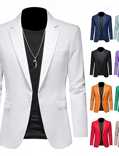  Herren Blazerjacke Lässig Täglich Outdoor Elegant Mode Frühling Ganzjahres POLY Einfarbig Minimalistisch Lässig / Alltäglich Einreihig Ein-Knopf Blazer Hellrosa Hellkaki Schwarz Weiß