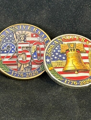  5 monete commemorative del 250° anniversario dell'America, moneta commemorativa patriottica del quinquennio 1776-2026 degli Stati Uniti, Statua della Libertà &Campana della Libertà, souvenir ideale