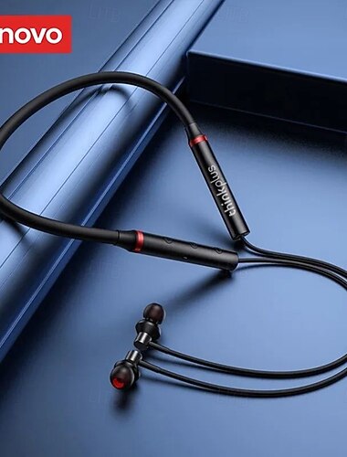  Cuffie wireless Lenovo con archetto da collo, auricolari sportivi Bluetooth 5.0 con microfono, auricolari in-ear con cancellazione del rumore, auricolari magnetici resistenti al sudore per