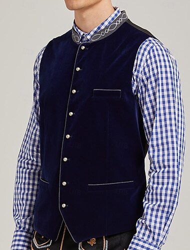  Oktoberfest Trachten Vest Traditioneel Beiers vest Geborduurd Fluweel Opstaand Mandarijn Kraag Duits Alpine Erfenis Weiden Voor heren Carnaval Bierfestival Doek in traditionele stijl