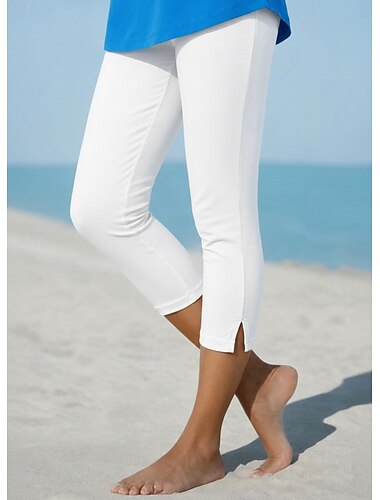  Dame Capri-bukser Leggings Elegant Strømpebukser Kalv lengde Høy Midje عادي Bekvem Elastisk Avslappet Daglig Feriereise Svart Hvit Militær Grønn Aprikos Sommer Vår Slank Fasong