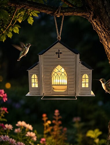  Mangeoire solaire pour oiseaux avec éclairage LED extérieur, lanterne mangeoire suspendue en métal, lampe solaire décorative pour jardin, terrasse, arbre, porche, pelouse et cour arrière.