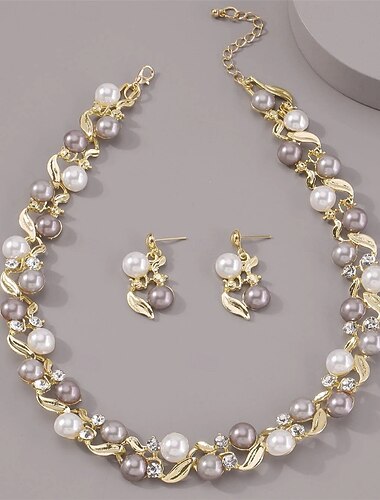  Boucles d'oreilles 2 Perle Perle d'imitation Boucles d'oreilles Collier Femmes Mode Rond Parure de Bijoux Pour Soirée