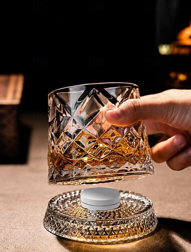  Vaso de whisky giratorio con base para rotación de 360 grados, 266 ml (9 oz), vaso giratorio para whisky escocés, cóctel, ron, coñac, vodka y licores, regalo único para hombres.