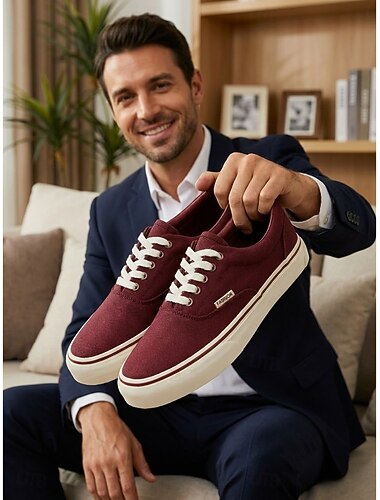 Sneakers da uomo in tela bordeaux per isole e crociere, scarpe casual stringate da ponte, scarpe leggere per le vacanze, ideali per crociere, resort e mare.