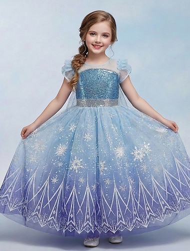  Semaine du livre 2026 La Reine des Neiges Glacial Princesse Elsa Robe Cape Robe de demoiselle d'honneur Cosplay Fête costumée for Fille Enfant Noël Journée des enfants Mascarade Mariage robe