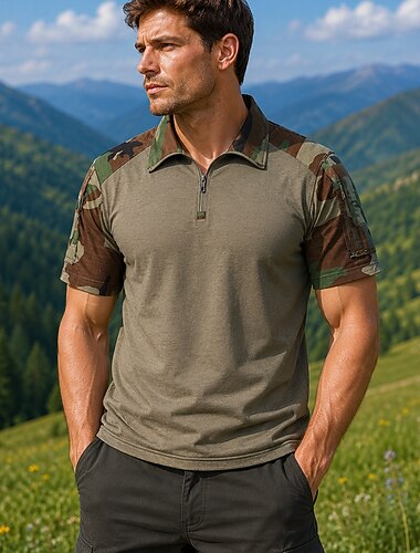  Hombre camisa cargo Camisa para exteriores Camisa para senderismo Manga Corta Cremallera de un cuarto Camiseta Camiseta musculosa Camisa manga corta Al aire libre Secado rápido Alta elasticidad