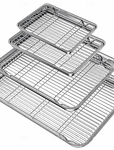  Backblech aus Edelstahl mit Rost, robuste Bratform für Backofen und Grill &Backofengeeignete, spülmaschinenfeste Backformen für Kekse, Speck, Hähnchen und Pute & Gemüse