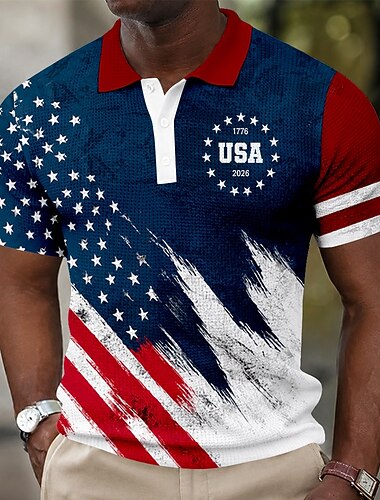  Polo à manches courtes avec drapeau américain patriotique 1776 2026 pour hommes