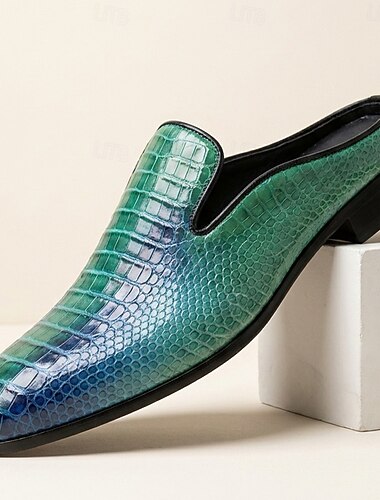  herrblågröna exotiska loafers – krokodilpräglade slip-on finskor, designerskor för formella bröllop, nattklubbar och lyxevenemang