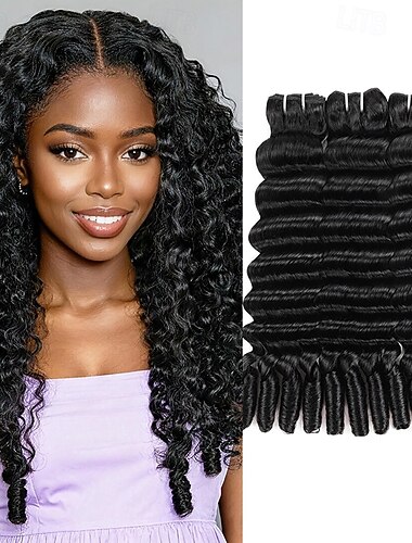 Echthaar-Bundle 12a, tiefe Wellen mit spiralförmig gelockten Enden, 1 Bündel à 100 g, für schwarze Frauen