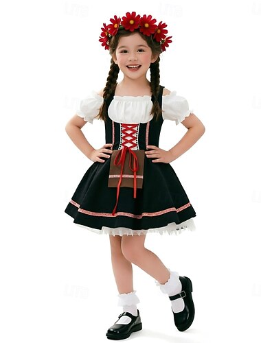  Oktoberfest Vestido de dirndl Conjunto de dirndl Mini Largo Mucama bávaro Alemán alpino prados Chica Carnaval Festival de Cerveza Paño de estilo tradicional