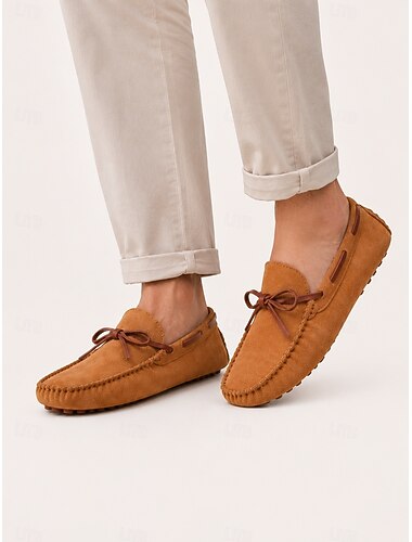  mocassins en daim pour hommes : mocassins flexibles à enfiler avec nœud papillon et semelle en caoutchouc, parfaits pour le confort au quotidien et l'adhérence sur les pédales de voiture
