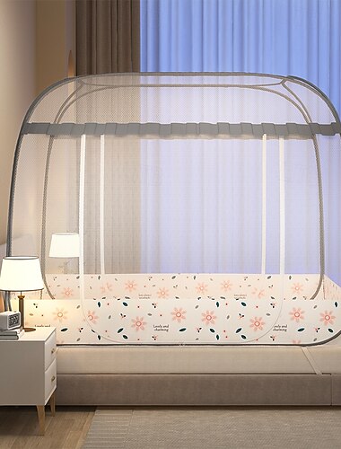  zanzariera pieghevole a scomparsa con fondo completo, baldacchino per letto a doppia anta in pizzo con telaio in acciaio rinforzato, maglia fine anti-insetti