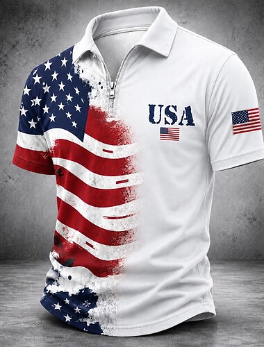  Miesten 250-vuotisjuhlan patriotinen amerikkalainen lippu 1776 2026 neljännesvetoketjupoolopaita lyhyt hiha kauluksella golf rennot kesävaatteet