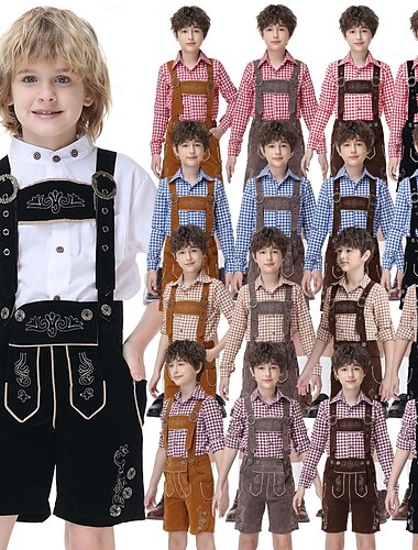  Oktoberfest Bundhosen Lederhosen-sett lederhosen Over Knæet Broderi Tysk Alpint Arv Enger Gutt Karneval Ølfestivalen Tradisjonell stil klut