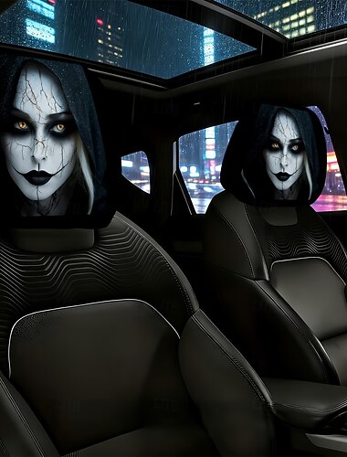  2/4/6 st Halloween-nackstödsskydd för bilen, vändbara ansiktsskydd för spökflickor, universella nackstödsskydd för SUV, sedan, lastbil, söta läskiga bildekorationer, Halloween-biltillbehör