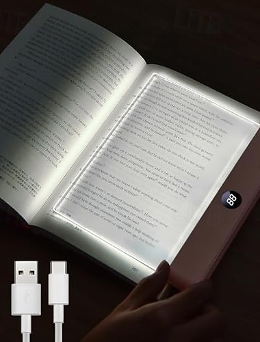  Boklampe, oppladbar klar LED-flat leselampe med 3 farger &Timer, dimbar panellampe, helsides boklampe for lesing i sengen om natten, morsomme gaver til lesere, barn, kvinner, menn