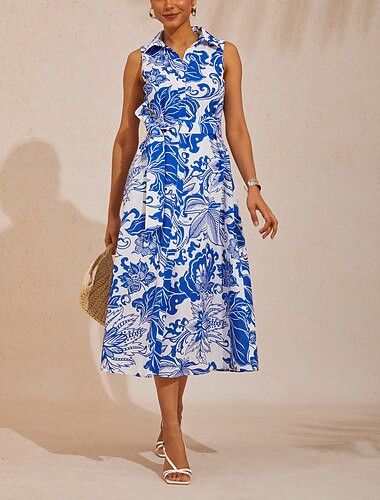  abito a camicia blu effetto lino arioso St Barth Blooms