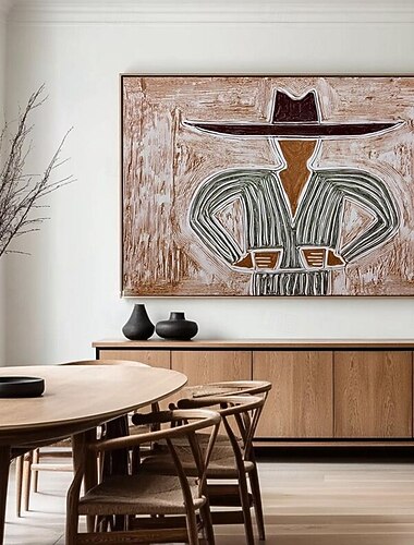  Pintura al óleo abstracta hecha a mano de un vaquero del oeste, el hombre con una pintura de un hombre bebiendo, pintura abstracta de un hombre, arte mural marrón horizontal más grande, pinturas de