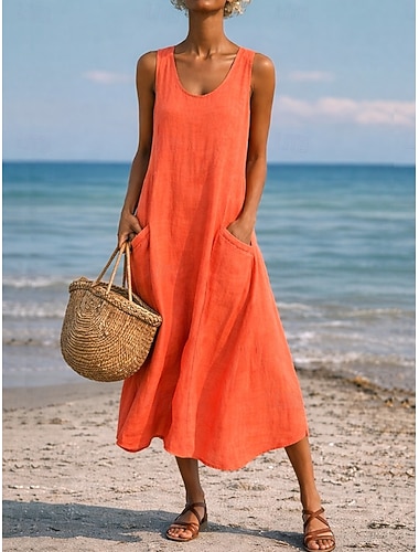  Per donna Abito maxi Abito a Tubino Vestito Estivo Casual Quotidiano Vestibilità comoda Semplice Senza Maniche Girocollo Blu Nero Bianco Verde chiaro Estate Primavera Autunno