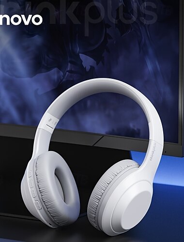  Bezprzewodowe słuchawki nauszne Lenovo ThinkPlus, zestaw słuchawkowy Bluetooth 5.3 z mikrofonem, głęboki bas stereo Hi-Fi, miękkie nauszniki, składane do gier, podróży, biura, kompatybilne z