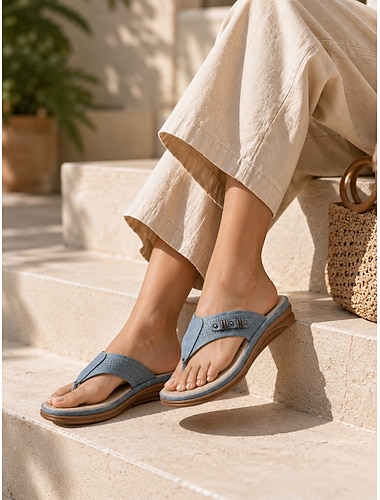  infradito da donna blu con supporto plantare – comodi sandali infradito imbottiti, pantofole estive traspiranti e leggere con eleganti dettagli in metallo per la spiaggia e i viaggi. &abbigliamento