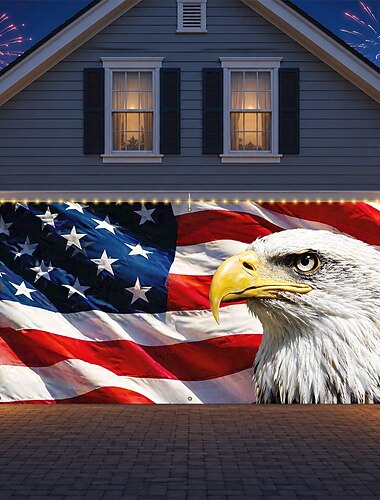  Dekorationer för garageporten till amerikansk självständighetsdag, fyrverkerier, amerikansk flagga, patriotisk bakgrund för garageporten, dekorationer för amerikansk flagga, frihetsminnesfest