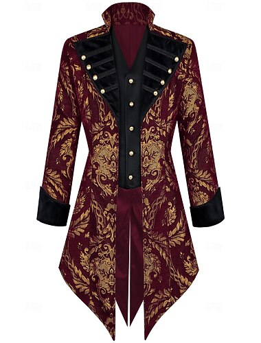  Retro Vintage Mittelalterlich Renaissance Mantel langarm Prinz Vampir Pirat Edelmann Jacquard Kostüm Herren Seeräuber Fantasie königlich Halloween Karneval Party Renaissance-Messe LARP Erwachsene