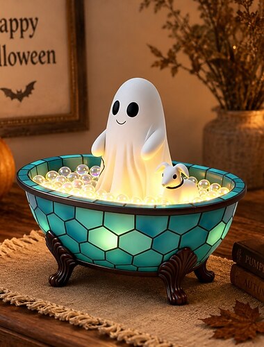 Halloween spook badlampje LED hars beeldje lamp, gloeiend spook &Decoratieve tafellamp in de vorm van een hond, griezelige pompoen feestdecoratie voor slaapkamer, woonkamer, kantoor, vakantiecadeau