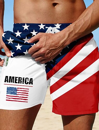  Heren 250e Jubileum Patriotische Amerikaanse Vlag 1776 2026 2 in 1 Gevoerde Zwemshorts Met Trekkoord Compressie Liner Zakken Zomer Strandkleding