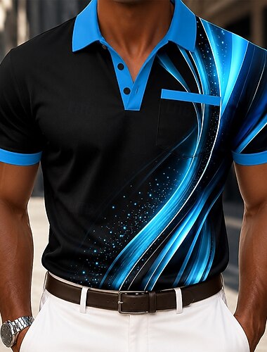  Hombre Geométrico Línea Camisetas polo Manga Corta Camisas de polo Camisas con cuello Informal de negocios Exterior Ropa Deportiva Ropa Cotidiana Impresión 3D Botones Primavera verano Azul Piscina