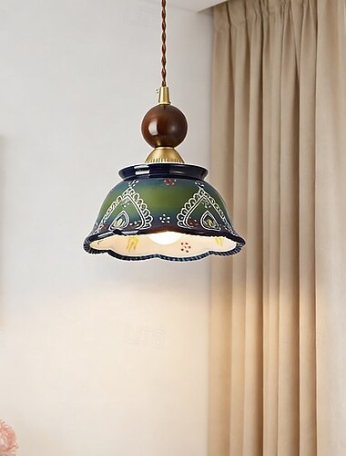  Suspension en céramique verte festonnée – luminaire suspendu en porcelaine à motif floral bohème
