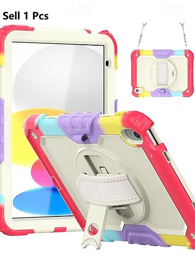  Custodia antiurto per iPad Air 11/13 Pro 11/13 2024, iPad di decima e nona generazione, robusta custodia per bambini resistente con supporto girevole a 360° e tracolla, custodia protettiva per tablet