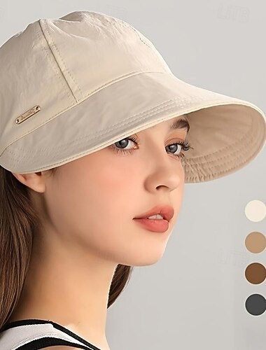  Gorra de mujer con ala ancha y visera para el sol - protección UPF 50+ - gorra abierta para coletas, golf y playa.