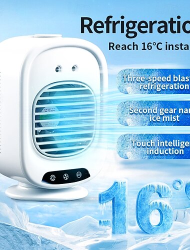  Resfriador de ar portátil, ventilador de ar condicionado pessoal com umidificador de névoa de gelo nano, resfriamento rápido até 16°C, resfriador evaporativo de mesa com 3 velocidades, ventilador