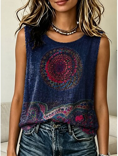  Per donna Canotta a canotta Floreale Grafico Elegante Bohemien Vintage Senza Maniche Girocollo Top Regolari Casuale Blu Arancione Verde Estate Primavera