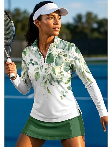  Mujer Árboles / Hojas Tops Camisa deportiva Camiseta de tenis Top de tenis Manga Larga Cremallera Floral UPF50+ Resistente a los rayos UV Secado rápido Alta elasticidad Dispersor de humedad Voleibol