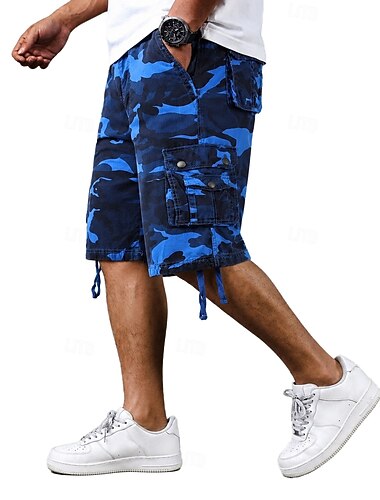  Herren Komfortbund Cargohose Cargohosen Cargo-Shorts Shorts Freizeitshorts Tasche Elastischer Bund Einfach Tarnung Atmungsaktiv Knielang Lässig Outdoor Streetwear Mode Streetwear Blau Khaki