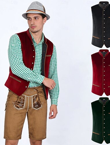  Oktoberfest Chaleco tradicional Chaleco tradicional bávaro Bordado Terciopelo Alemán alpino Herencia prados Hombre Carnaval Festival de Cerveza Paño de estilo tradicional