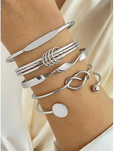  Damesarmbandenset in goud en zilver, bohemian stijl, gelaagde open armbanden van legering, stapelbare manchetarmbanden voor dames, meerdelige zomersieradenset voor dagelijks gebruik, vakantie en als