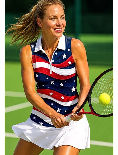  Amerikas 250-årsjubileum Dam Landsflagga Toppar Sporttröja Vandringspolotröja Tennisskjorta Ärmlös Dragkedja Blommig UPF50+ UV-resistent Hög Elasisitet Fuktabsorberande Andningsfunktion Volleyboll