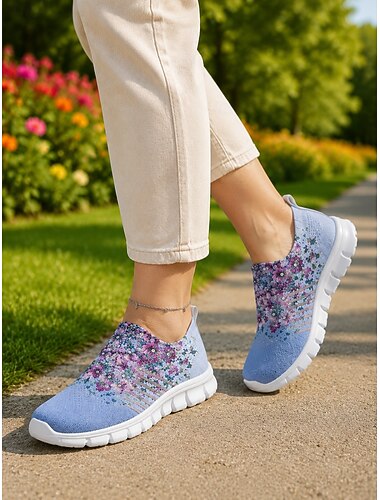  Sneakers da passeggio da donna con stampa floreale, scarpe leggere e traspiranti in mesh, ideali per viaggi informali, passeggiate in giardino e comfort quotidiano.