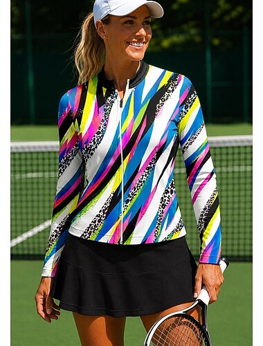  Dame Abstrakt Topper Sportsskjorte Tennisskjorte Tennis-t-skjorte Langermet Glidelås Blomster UPF50+ UV-bestandig Høy Elastisitet Fukttransport Pustende Volleyball Tennis Golf Rund hals Høy krage