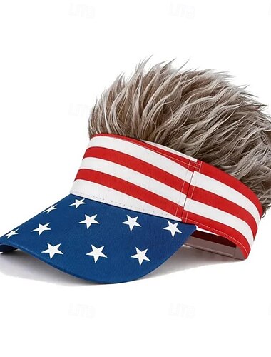  Amerikaanse vlag pruikmuts, patriottische pet met klep ter ere van het 250-jarig jubileum van de VS, met stekelig haar, rood-wit-blauwe kostuummuts voor Onafhankelijkheidsdag, 4 juli, Veteranendag,