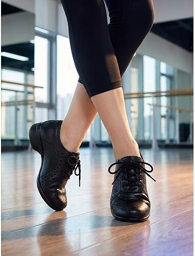  Witte geperforeerde veterschoenen voor dames - dansschoenen in oxfordstijl van microbieel leer met lage blokhak en flexibele rubberen zool voor danslessen in de studio &sociale ballroomoefening