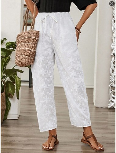  Per donna Pantaloni casual Pantaloni Estivi Pantaloni Corti Vacanza Essenziale Casual Lunghezza alla caviglia Vita Alta Semplice Ricamato Tasca Fascia Elastica Comodo Comodità Morbido Inelastico