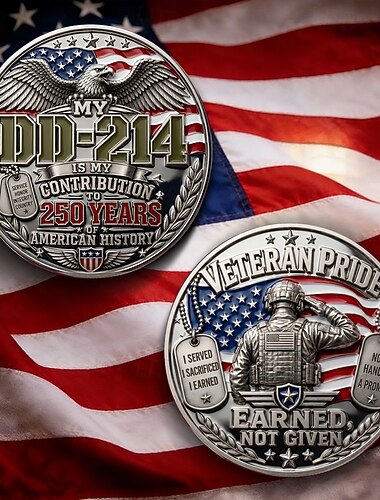 DD-214 Veteran Pride Challenge Coin, herdenkingsmunt ter ere van 250 jaar Amerikaanse geschiedenis, verzamelmunt ter waardering van veteranen, een patriottisch militair geschenk dat ze verdiend hebben, niet gekregen.