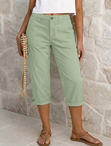  Mulheres Calças Cargo Vintage Simples Casual Diário Capris Cintura Média Tecido Conforto Sem Elasticidade Férias Verde Maçã carmim Cinzento Claro Cinza escuro Verão Primavera Normal